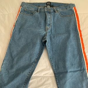 Orange Striped Blue Jeans